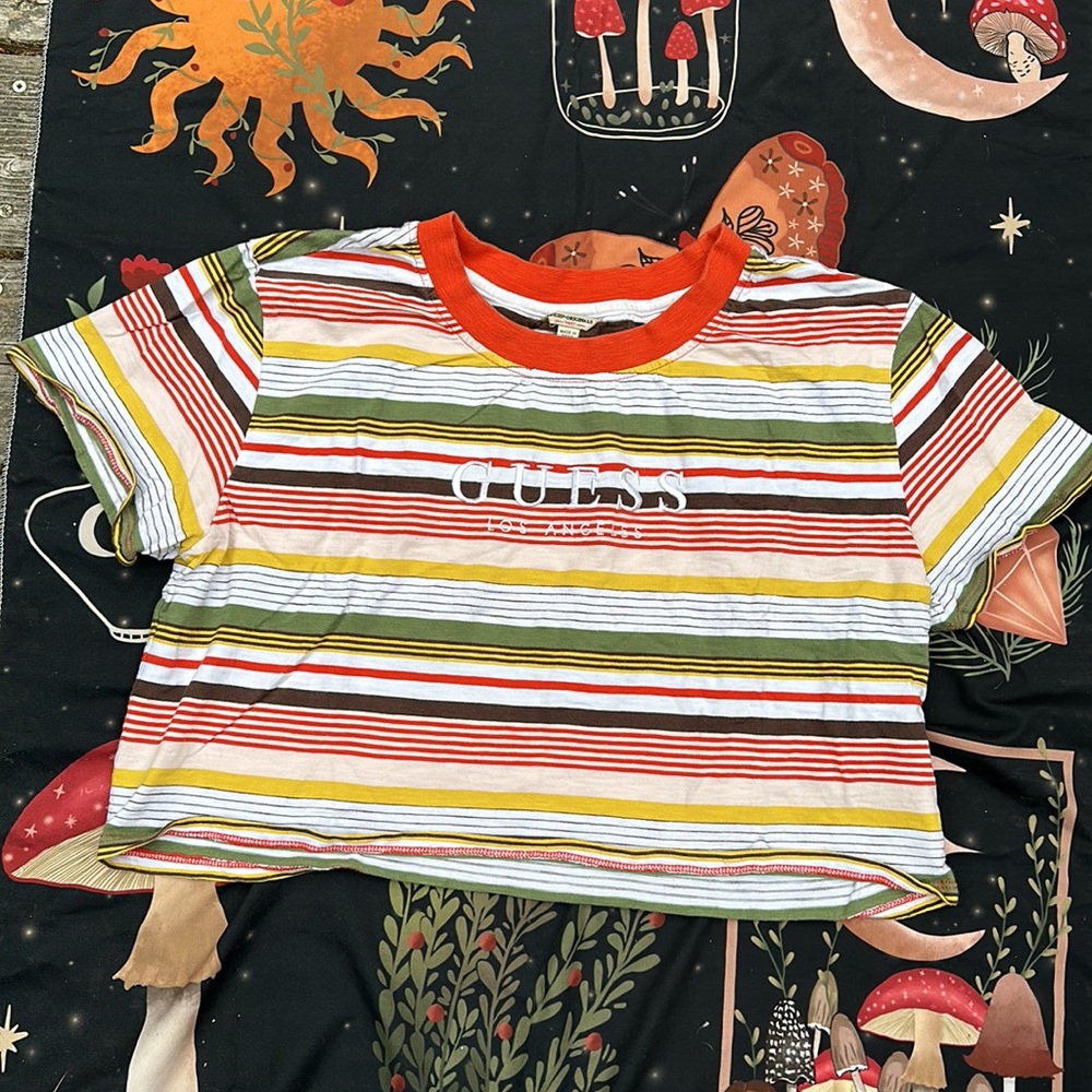 Guess Multi Color Striped Crop Tee With Embroider… - image 3